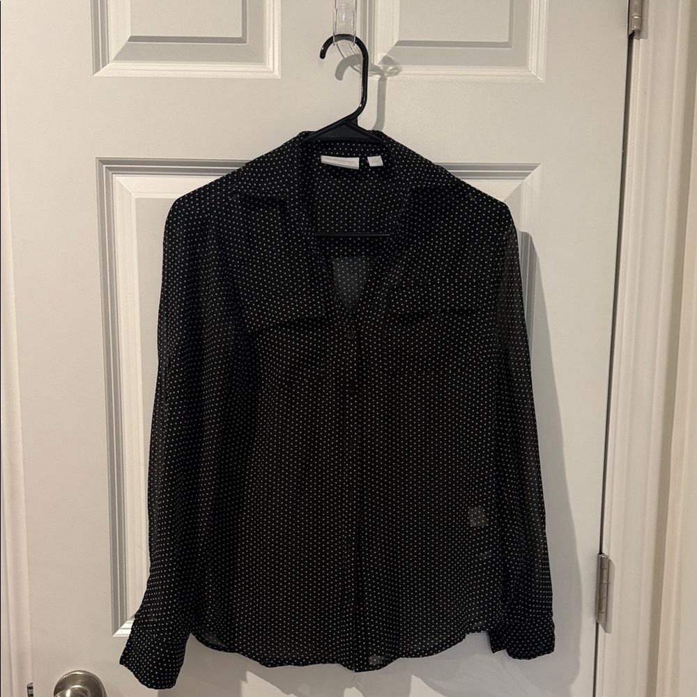 New York & Company Black Polka Dot Blouse